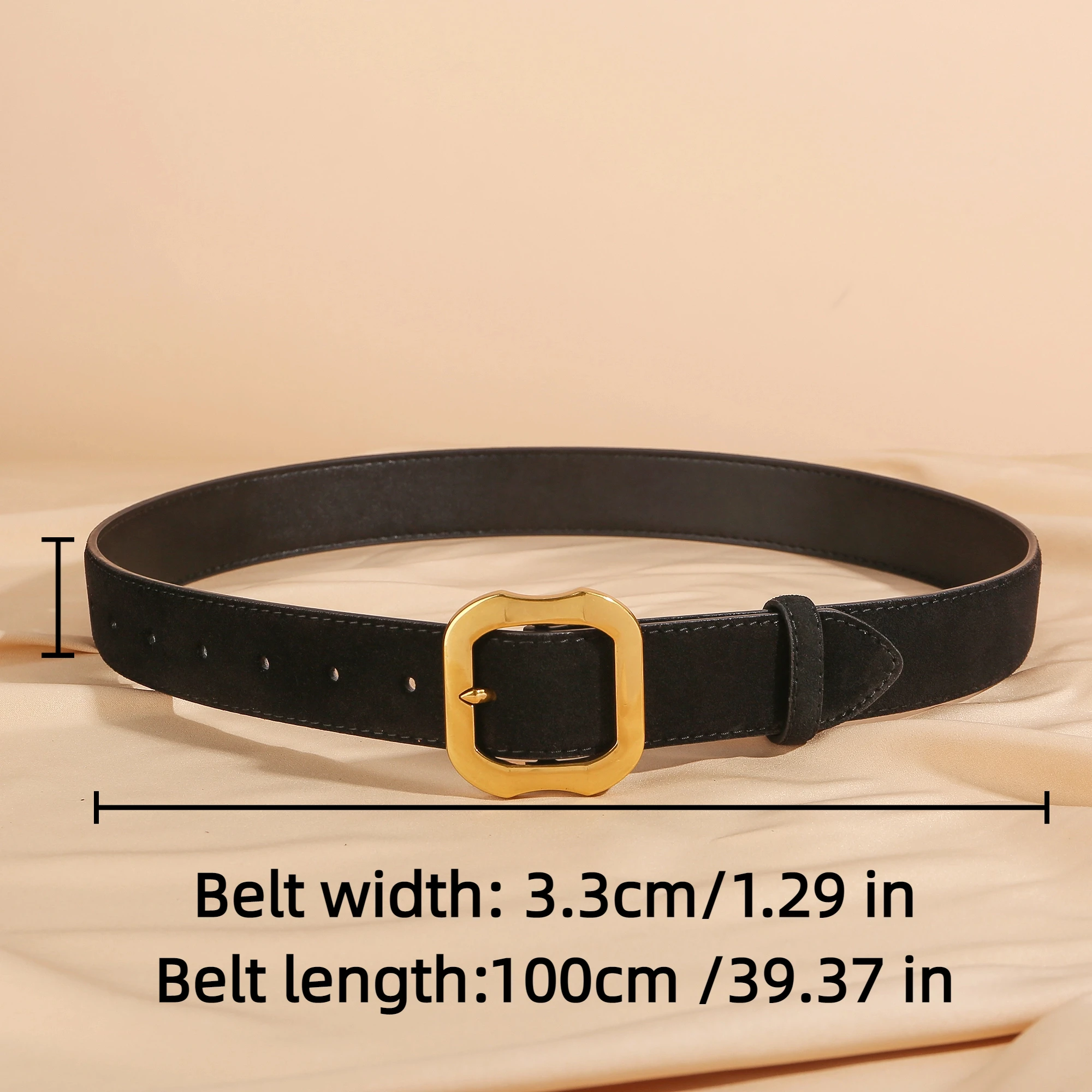 여성용 천연 가죽 벨트, 빈티지 스웨이드 캐주얼 벨트 금색 버클, 청바지 바지 드레스용 패션 액세서리