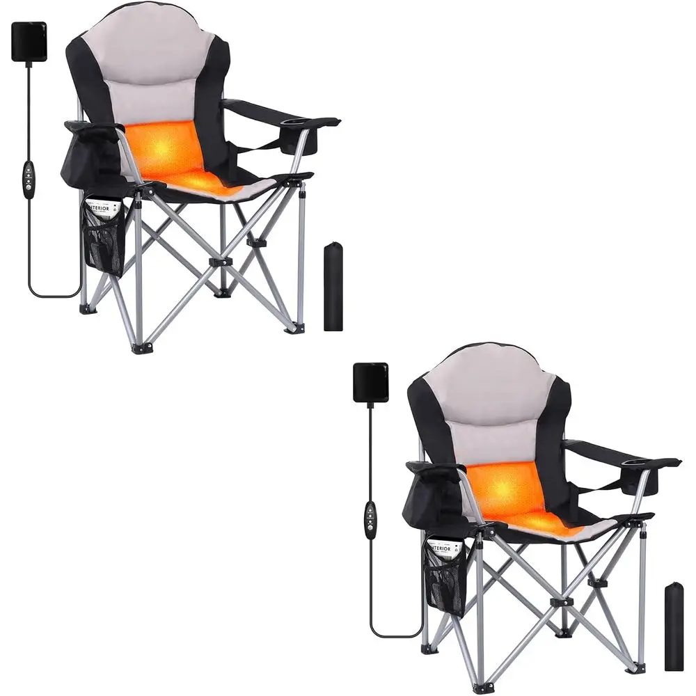 Portable Outdoor Heated Chairs with 10000mAh Power Bank, Thick Padding, Cooler Bag, and Carry Bag (2 Pack)