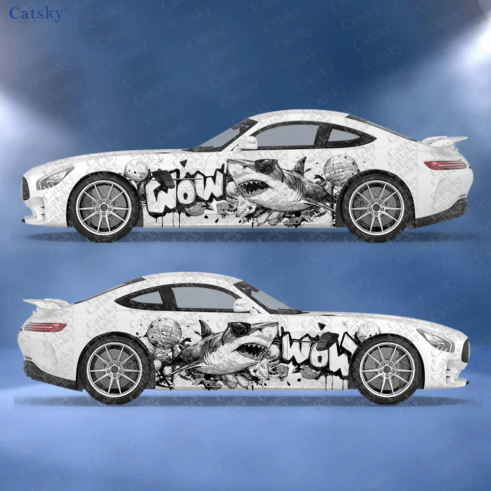 

CATSKY.2pcs.Ocean Overlord Shark Car Side Decals | Self-Adhesive PVC Waterproof & Scratch-Resistant Stickers, Fashionable Decals