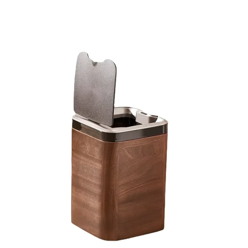 Smart Automatic Sensor Trash Can Solid Wood Waste Bin Intelligent Induction Garbage Container for Home Kitchen Bathroom