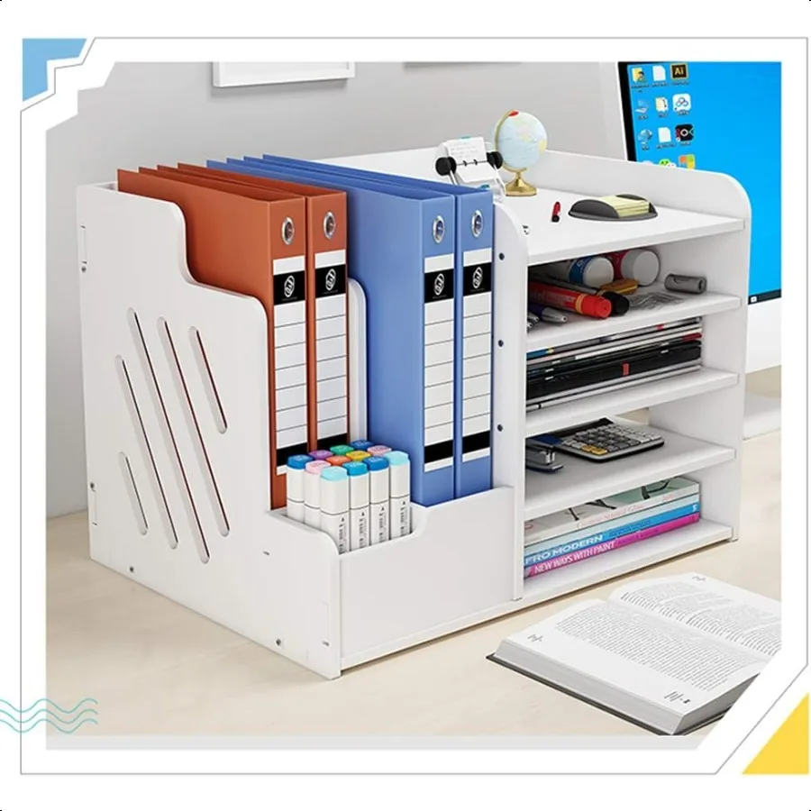 Белый настольный органайзер, универсальный настольный лоток для документов, органайзер, полка для хранения, стеллаж для домашнего офиса, школы PB073