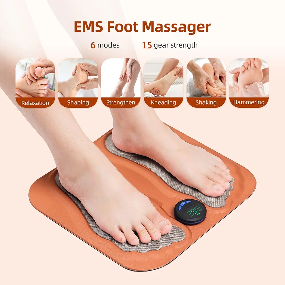 3D Smart Rechargeable Foot Massage Pad EMS Remote 6 Modes 15 Levels Electric Foot Massager Improves Blood Circulation Relax Muscles Slim Legs