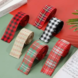 4CM x 6M Linen ribbonsDIY bows for crafts Hemp wire Edge Linen Ribbon christmas decorations green red Plaid Ribbon  DD022
