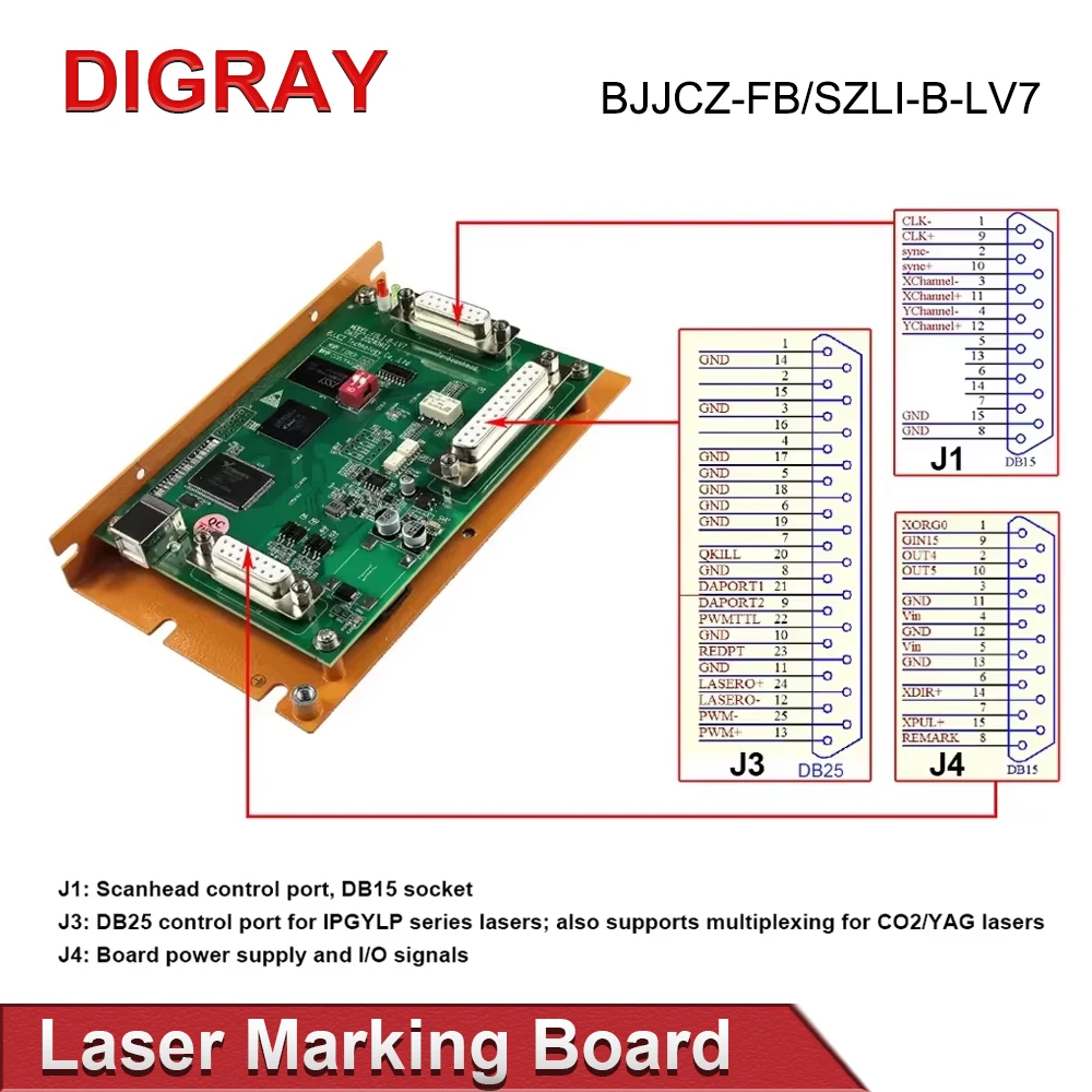 DIGRAY BJJCZ وحدة تحكم بالليزر البطاقة الأصلية JCZ لوحة تحكم FBLI-B-LV7 Ezcad لآلة وسم الألياف IPG Raycus JPT MAX