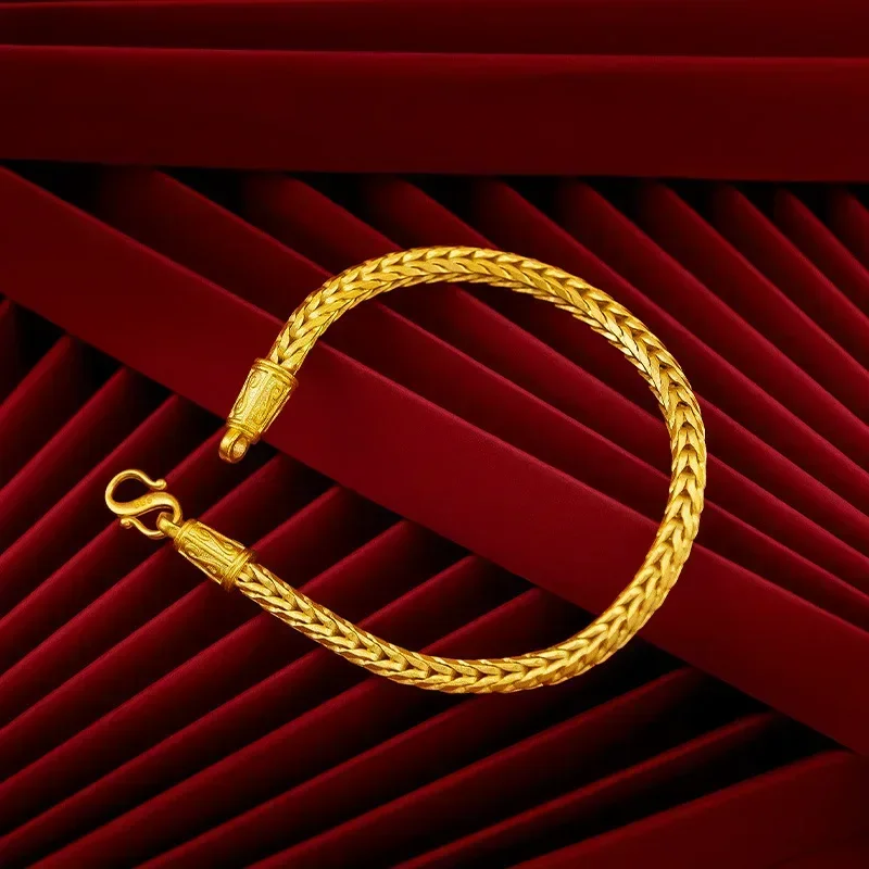 24K Yellow Gold Snake Bone Bracelet, 9999 Real Gold Jewelry Keel Bracelet for Women Man Fashion Wedding Party Charm Jewelry