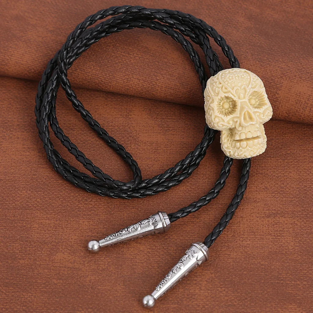 Gothic fashion skeleton ghost head necklace Poirot tie Western Denim bolo tie collar rope