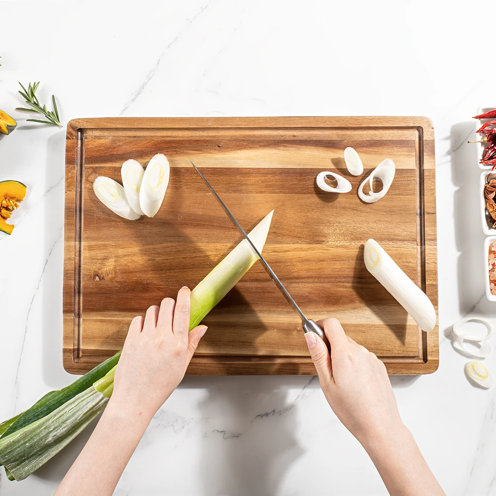 

Large Acacia Wood Cutting Board Wooden Chopping Block with Juice Groove Food-Safe Chopping Board For Fruits Meat Kitchen Tools