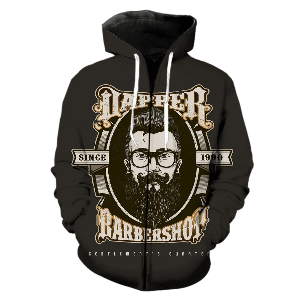 

Cartoon Barber Men's Zipper Hoodie 2022 Hot Sale Casual With Hood Jackets Funny Hip Hop Spring Streetwear 3D Print Tops Unisex