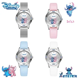 Disney Lilo & Stitch Cartoon Quartz Watch for children Diamond Steel Belt Set Leather watches Fashion Wristwatches Birthday Gift