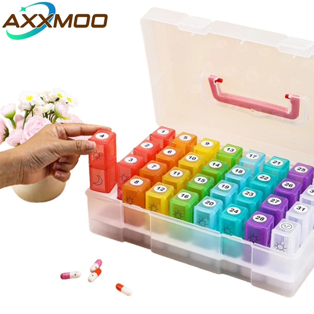 

Органайзер для таблеток на месяц (утро/вечер), без BPA, на 30/32 дня, двойной контейнер для хранения лекарств на один месяц, 1 шт.