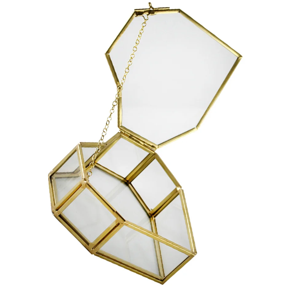 

1 шт., прозрачная стеклянная шкатулка для драгоценностей, дизайн в форме сердца, медная граница, высокое качество, винтажный стиль, футляр на память для колец, ожерелий, сережек