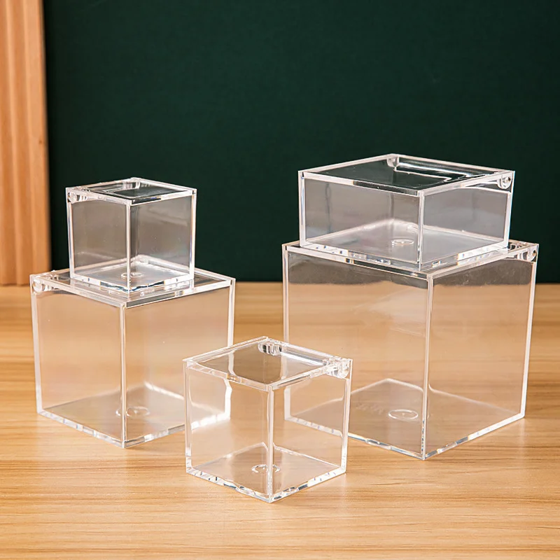 Creative Flip Transparent Box Square Jewelry Cosmetics Acrylic Makeup Organizer Storage Display Wedding Ring Candy Gift Boxes