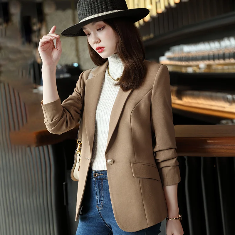 Spring New Fashion Women Midnight Navy Slim Blazer Office Lady Single Button Suit Jacket Girl Casual Coat Clothing Party Gift