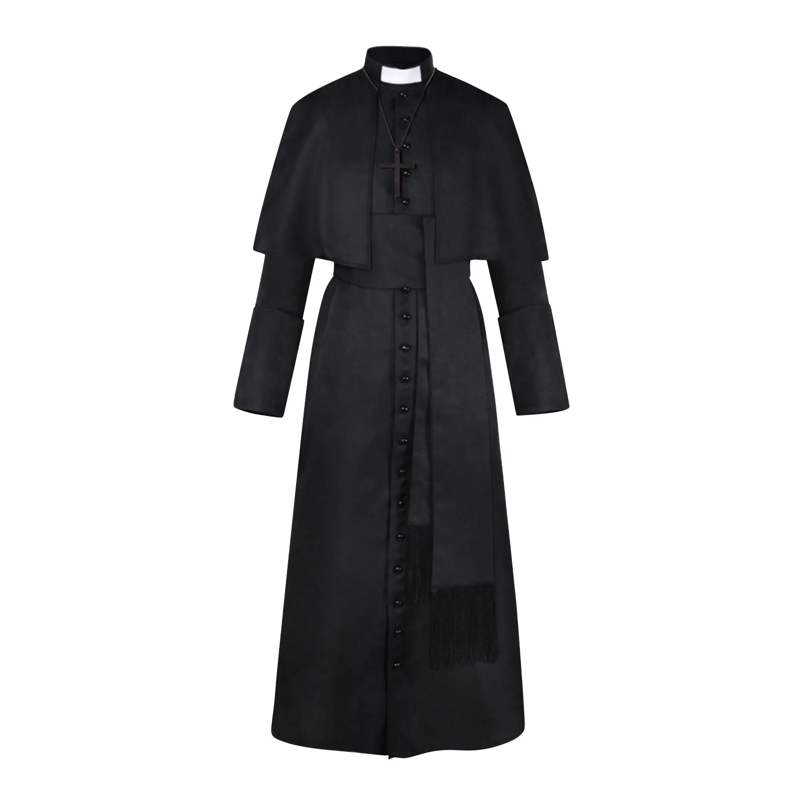 Medieval Renaissance Retro Priest Cosplay Costumes Catholic Church Religion Papal Priest Mass Preacher Solid Robe Clergy Cassock - view 4