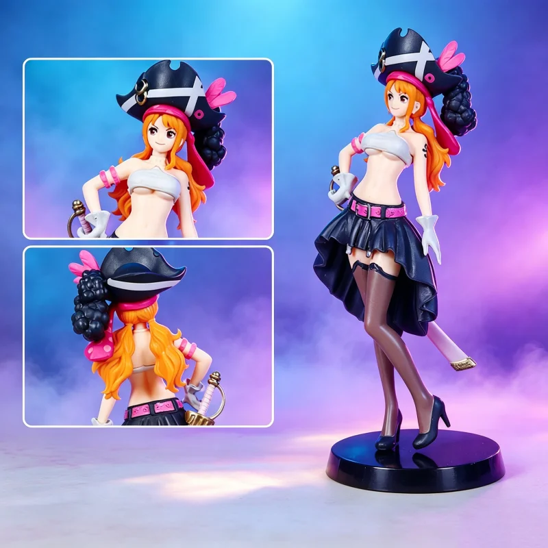 Anime One Piece Nami Schwarze Kleidung Actionfigur ONE PIECE FILM RED Anziehfigur PVC Sammlermodell Spielzeug Geburtstagsgeschenk
