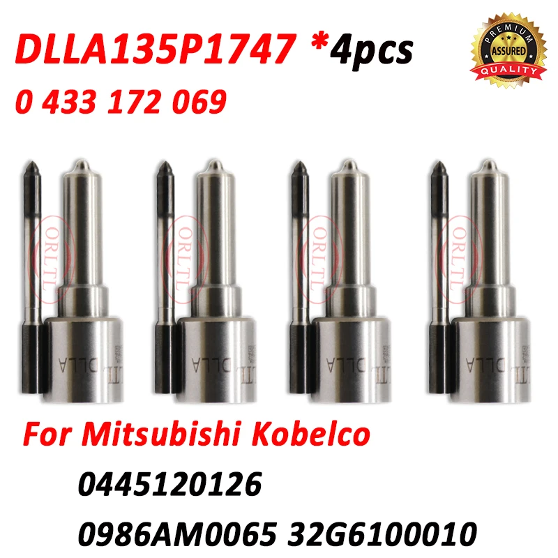 

4pcs DLLA135P1747 0433172069 Diesel Fuel Injector Nozzle DLLA 135 P 1747 for KOBELCO MITSUBISHI 0986AM0065 32G6100010 0445120126