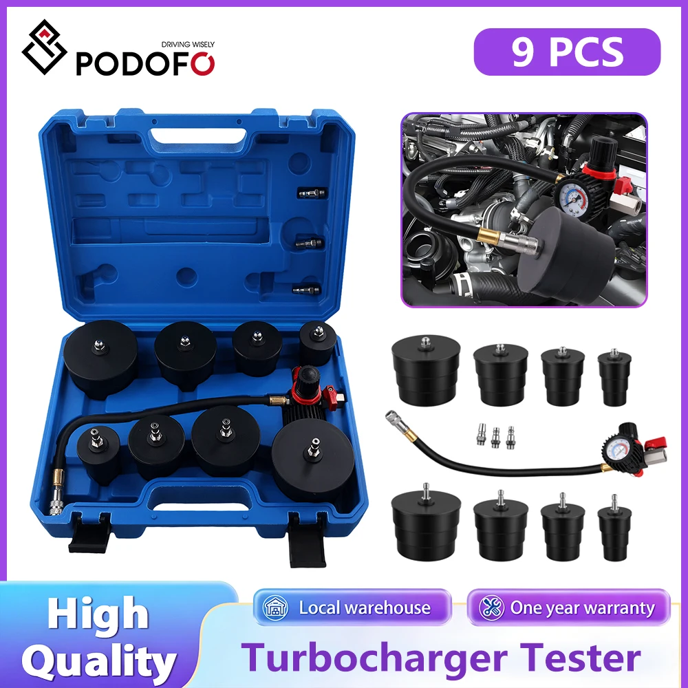 Kit de test de fuite du système turbo Podofo, test de fuite de suralimentation du turbocompresseur avec 4 adaptateurs escalonnés de 1-3/8 " à 3-1/2 " pour la plupart des voitures