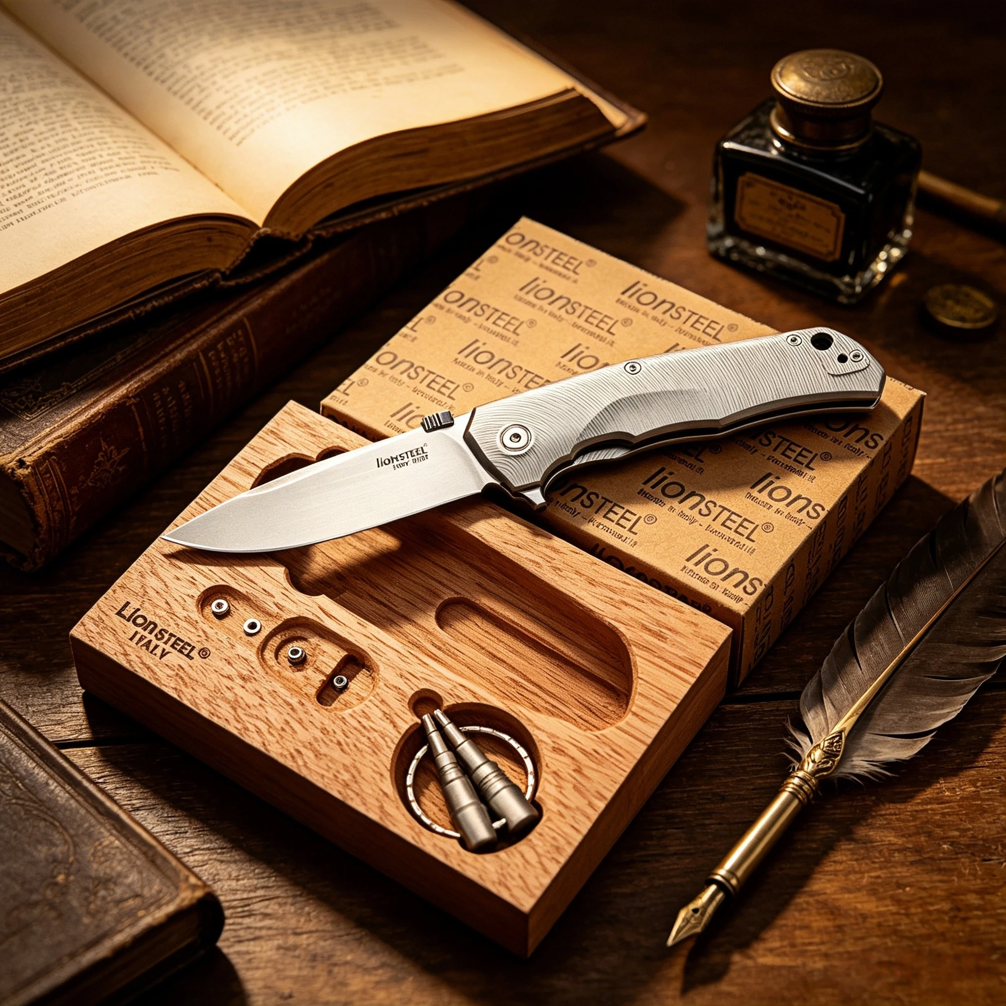 Lion Steel - Collector's Edition Hand-forged Knife, Made of M390 Steel, Titanium Alloy Handle, Miniature Pocket Knife