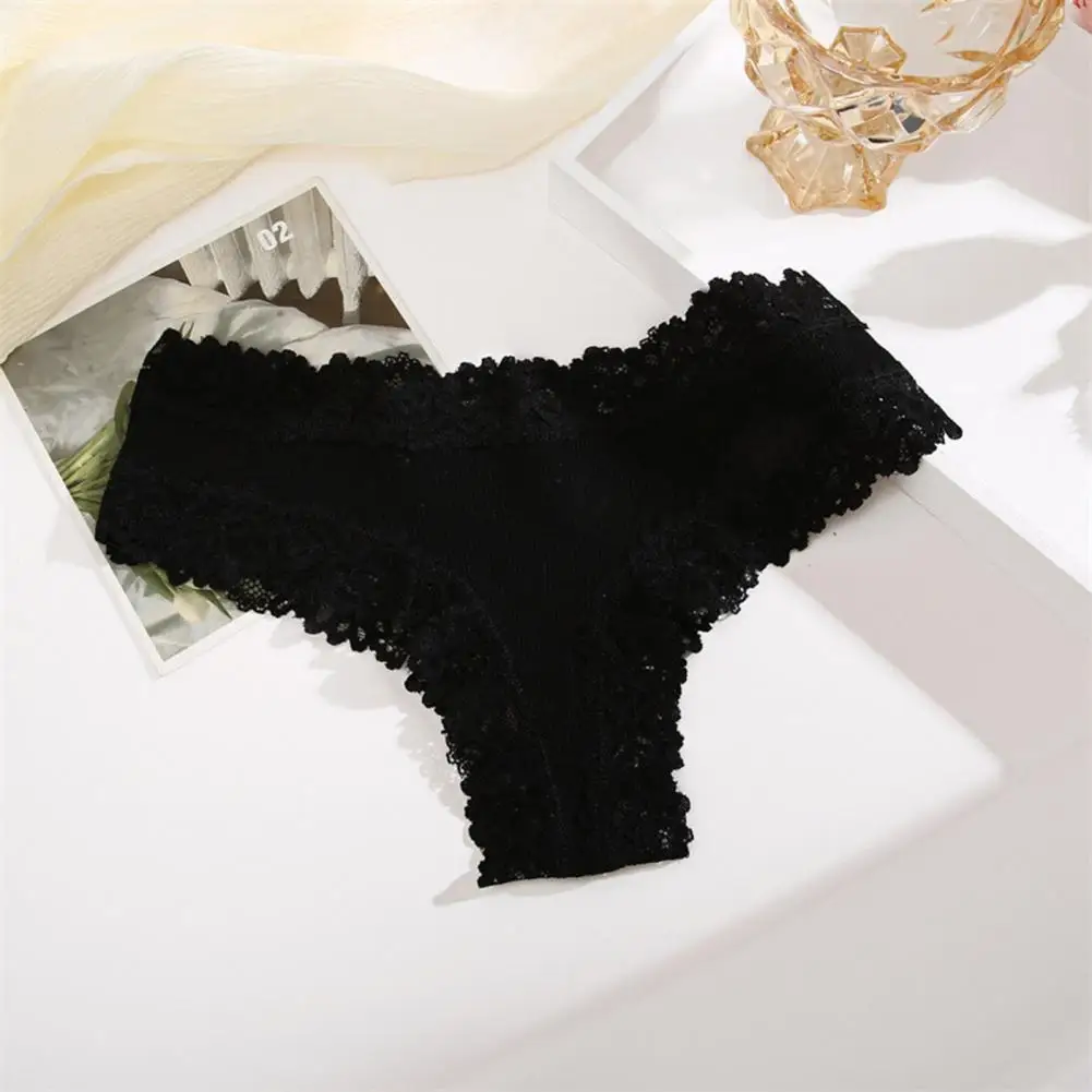 Women Panties Women Breathable Cotton Thongs for Women Sexy Lace Trim Underwear Low Rise Breathable Panties Lace Bikini Soft