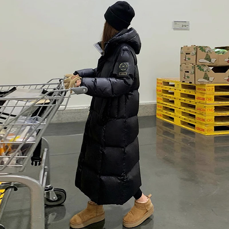

Женская двусторонняя пуховая хлопковая куртка с капюшоном, длинное теплое пальто до колен, свободный крой, в корейском стиле, зимнее пальто