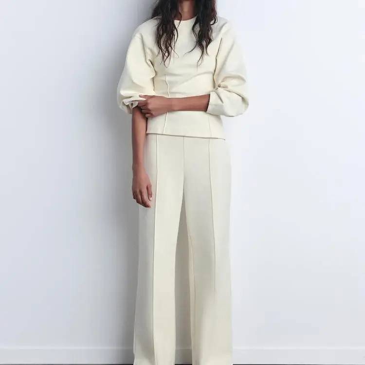 

Осень-зима, двусторонняя ткань, длинный све, круглый топ, высокая талия, прямые повседневные брюки, комплект Faion, женская одежда