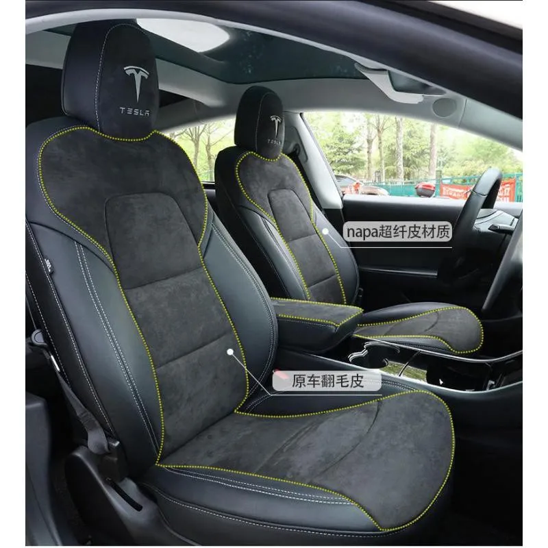 For Tesla Model 3 Y S Seat Cover alcantara Nappa Leather Full Surround Style Factory Wholesale Price White Cushion Car Interior