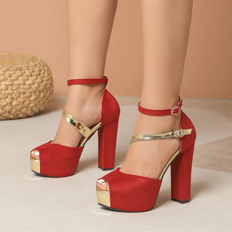 

Ultra High Heel Women's Sandals Summer Open-toe Fish Mouth Sandals Fashion Cross Ankle Strap Buckle Designer High Heeled Sandals