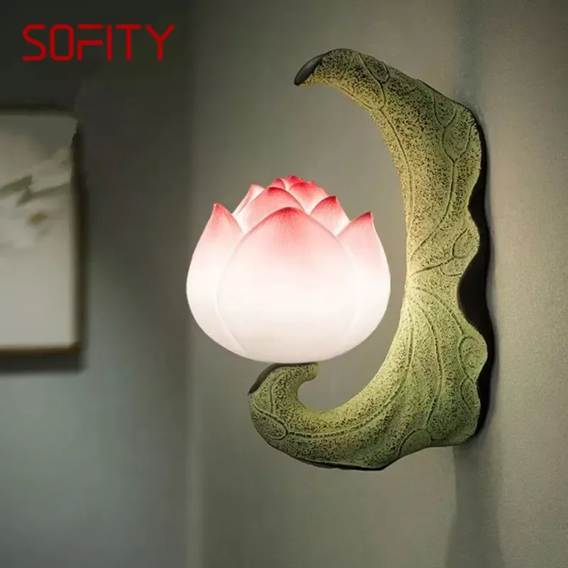 

SOFITY Contemporary Lotus Wall Lamp Chinese Style Living Room Bedroom Tea Room Corridor Art Decorative Light