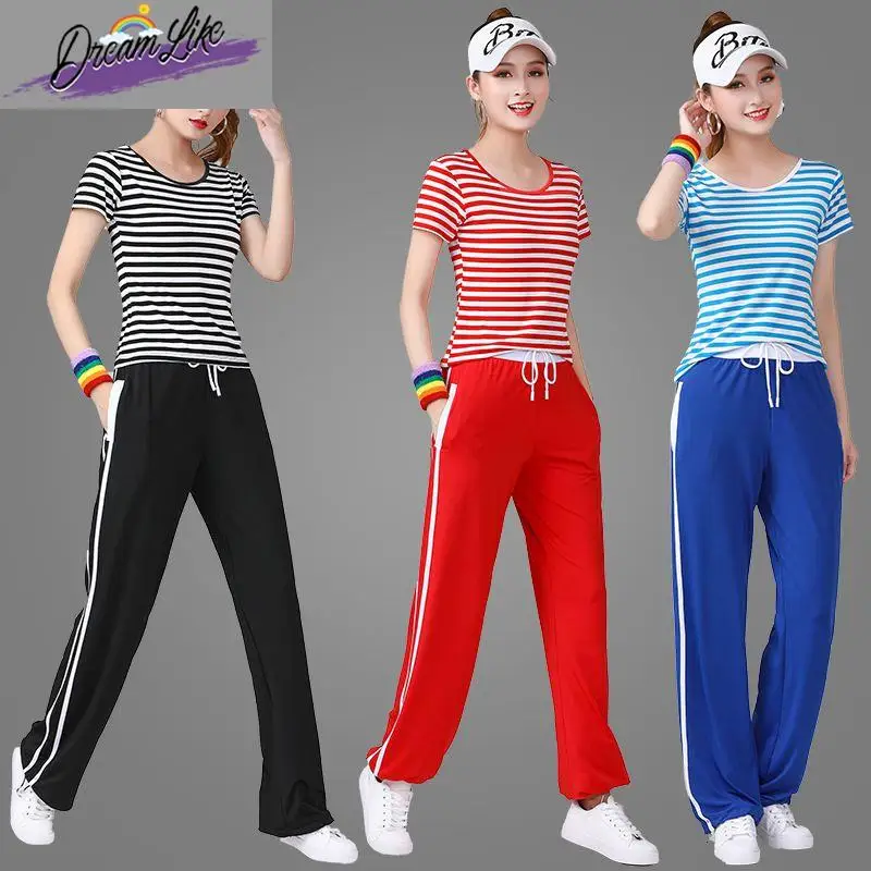 

Новый комплект для квадро-данса: полосатые спортивные брюки и топ для выступлений, женский костюм из смесового хлопка