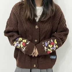 時代-女性のニットフラワー刺繍カーディガン、プラスサイズのセーター、ヴィンテージファッショントップス、秋冬、y2k、2022