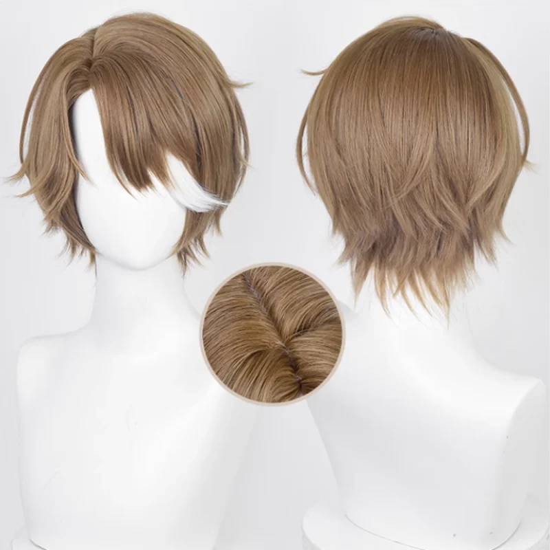 Welt Yang Peruca Cosplay para Festa de Halloween, Jogo Honkai: Estrela, Castanho Claro, Cabelo Curto, Resistente ao Calor, Adereços Sintéticos, Acessórios