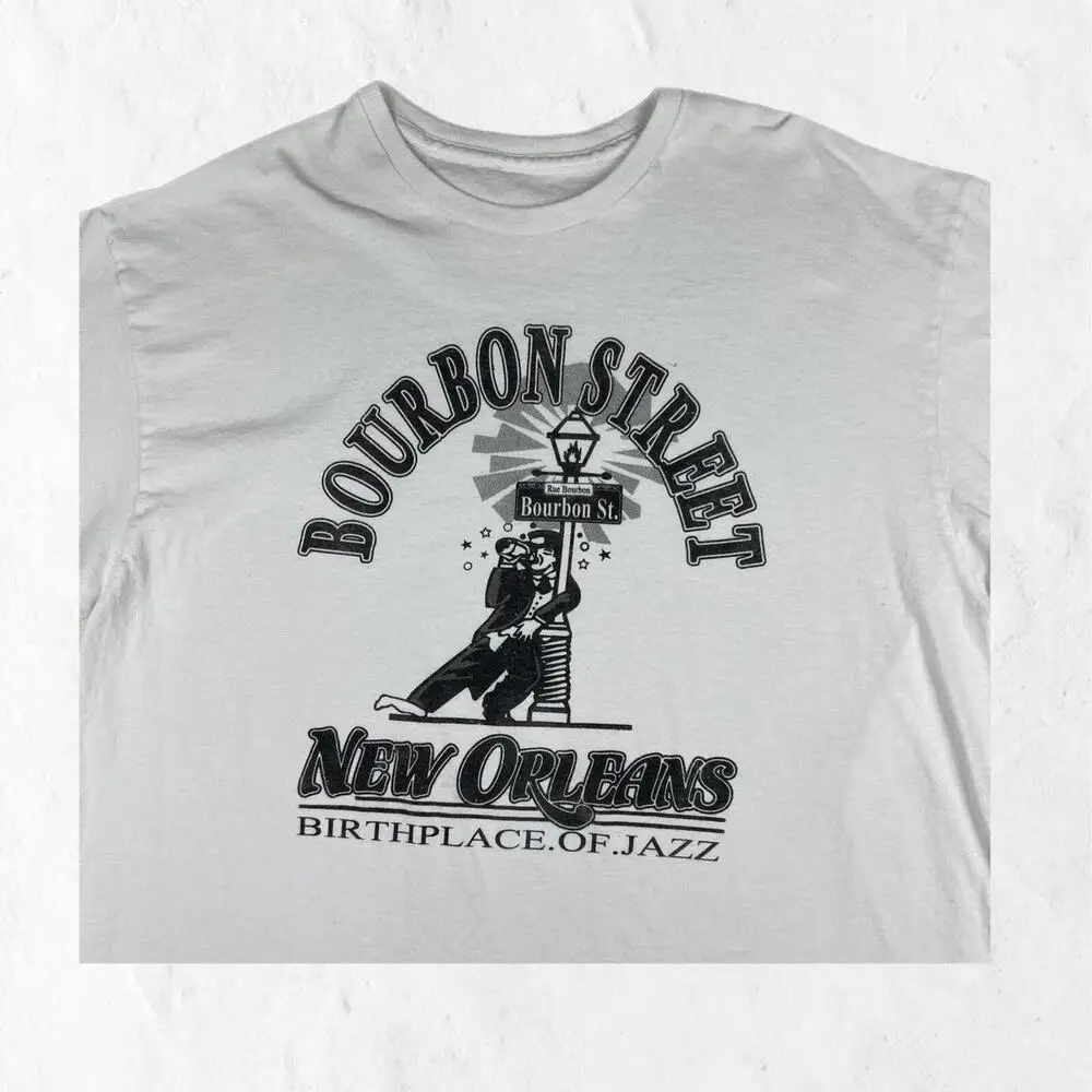 White Bourbon Street New Orleans T-shirt Size M Birthplace of Jazz