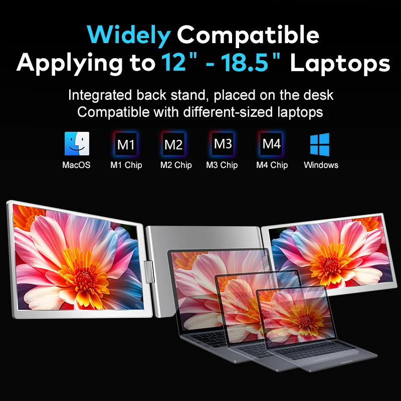 2025 nova edição tamanho grande 16 Polegada monitor portátil portátil 1 cabo para 2 display compatível com 12-18.5 ''vincos/mac (m1 m2 m3 m4)