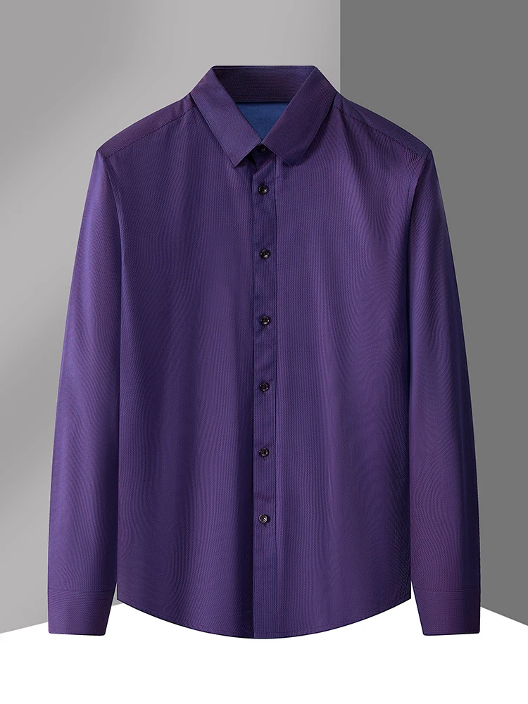 

Men's Long Sleeve Cotton Shirt Business Casual Midlife Dad Clothes Loose plus Size Purple Brushed Spring Autumn Top