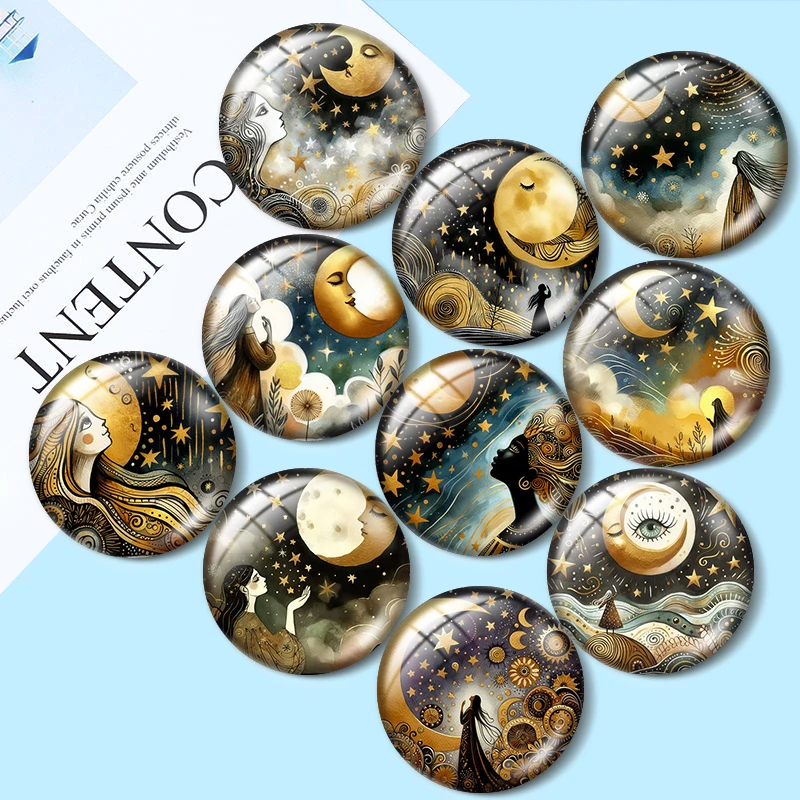

Retro Moon Girl 10pcs 12mm/18mm/20mm/25mm Round photo glass cabochon flat back Making findings for bracelets