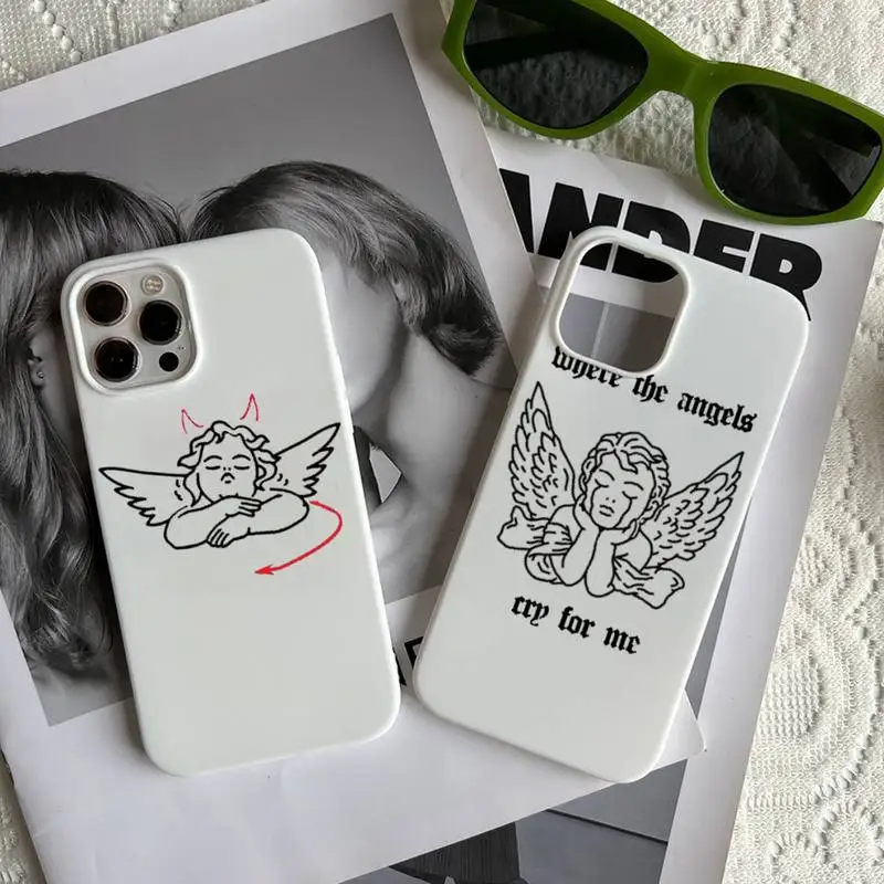 Crying angel demon line art Phone Case Candy Color for iPhone 14 11 12 13 mini pro X XS XR MAX Plus