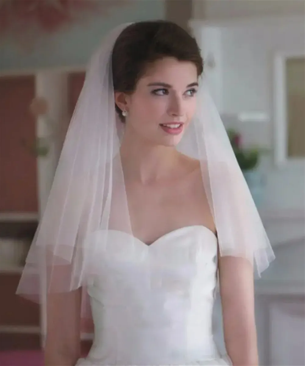 Cheap Short Wedding Veil With Comb Cut Edge 2 Layers Simple Mariage Accessories