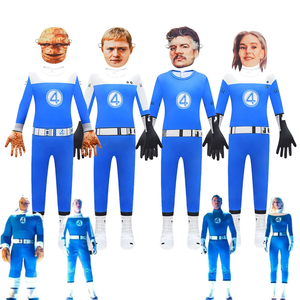 Película fantástica cuatro disfraz de Cosplay niños mono superhéroe Zentai fiesta mono máscara conjunto Halloween carnaval regalos de fiesta infantil