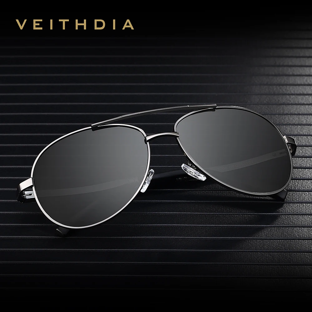 VEITHDIA Brand Designer Vintage Men Sunglasses Classic Pilot Polarized UV400 Lens Fishing Sun Glasses Driving For Male 1306