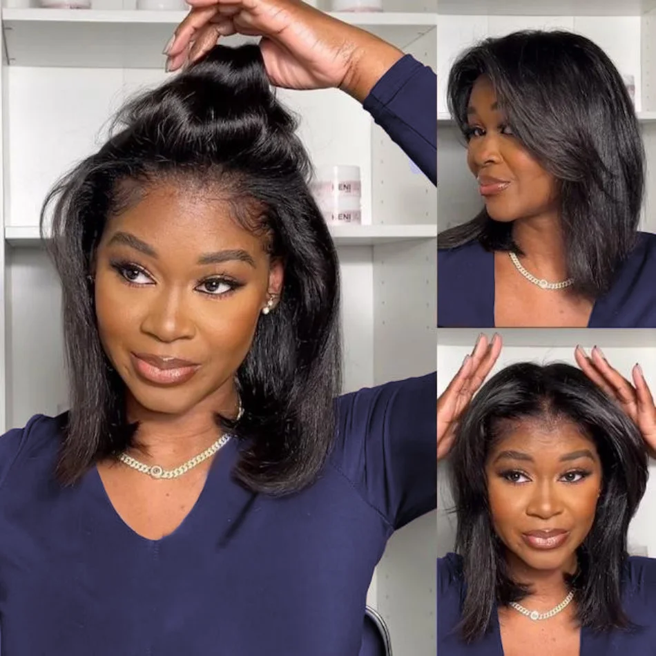 

Бесклеевые парики Wear And Go Bob Парик из человеческих волос Короткие прямые парики из натуральных волос 4X4 Кружевные фронтальные парики для женщин 250 Плотность 10 дюймов