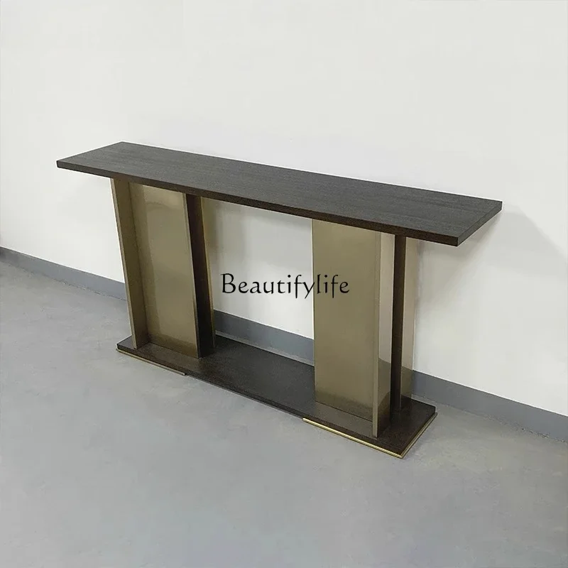 LXLight luxury new Chinese-style entrance platform Stainless steel brushed walnut color display standSSS