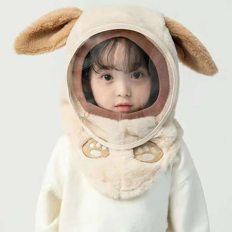 Kids Ski Masque Cute Skiing Masque With Bunny Ears Windproof Hooded Scarf Thickened Neck Warmer For Outdoor Activities