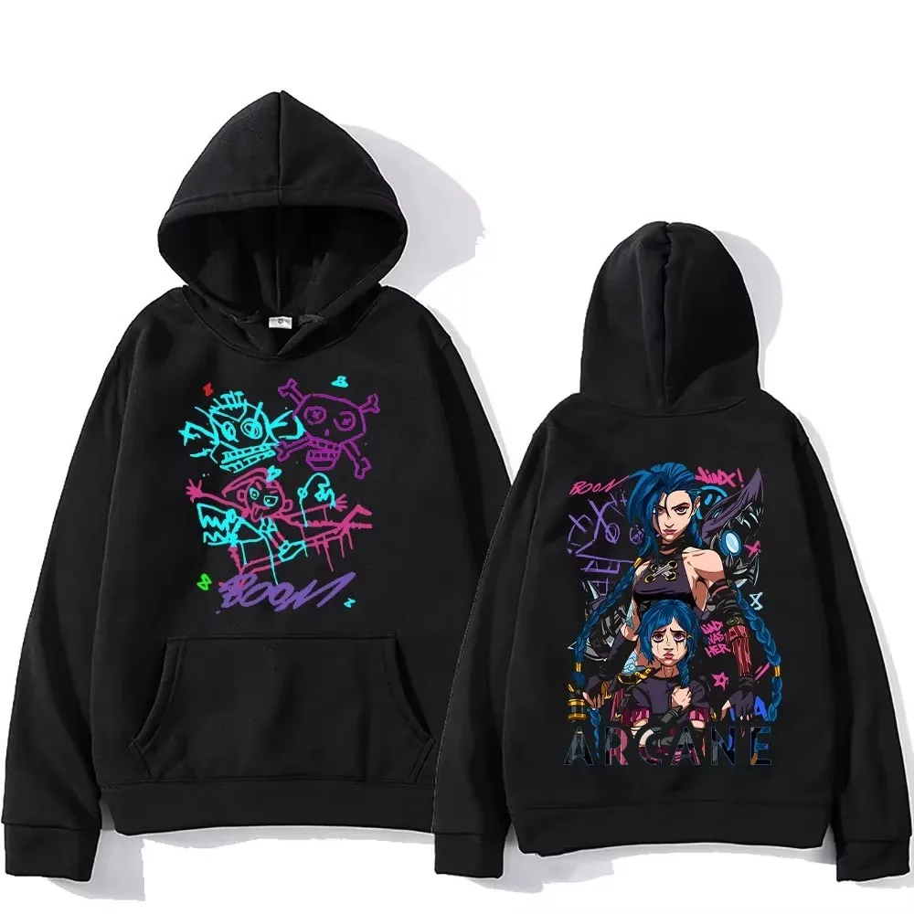 Arcane Jinx Hoodies Women Men Harajuku Clothing Hot Anime Arcane Pullovers Unisex Sweatshirt Fall Y2K Cartoon Streetwear