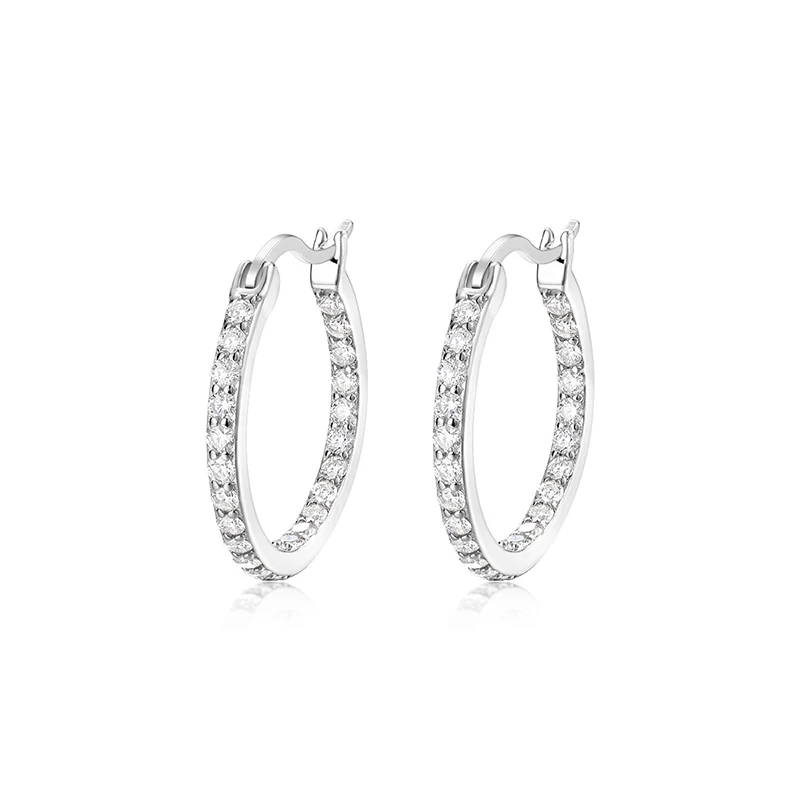 1Pair S925 Sterling Silver Hip Hop Moissanite Paved Bling Ice Out Round Hoop Earrings for Men Women Unisex Rapper Jewelry