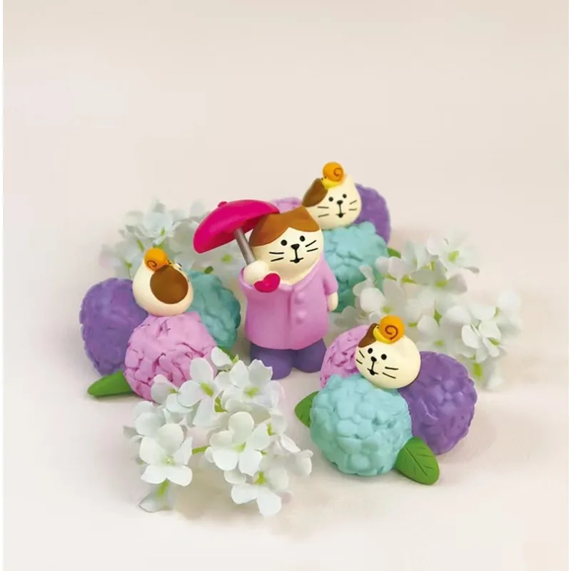 Summer Plum Rain Series Ornament Accessories Sunny Doll Cat Action Figures Car Interior Desktop Miniature Resin Creative Gifts