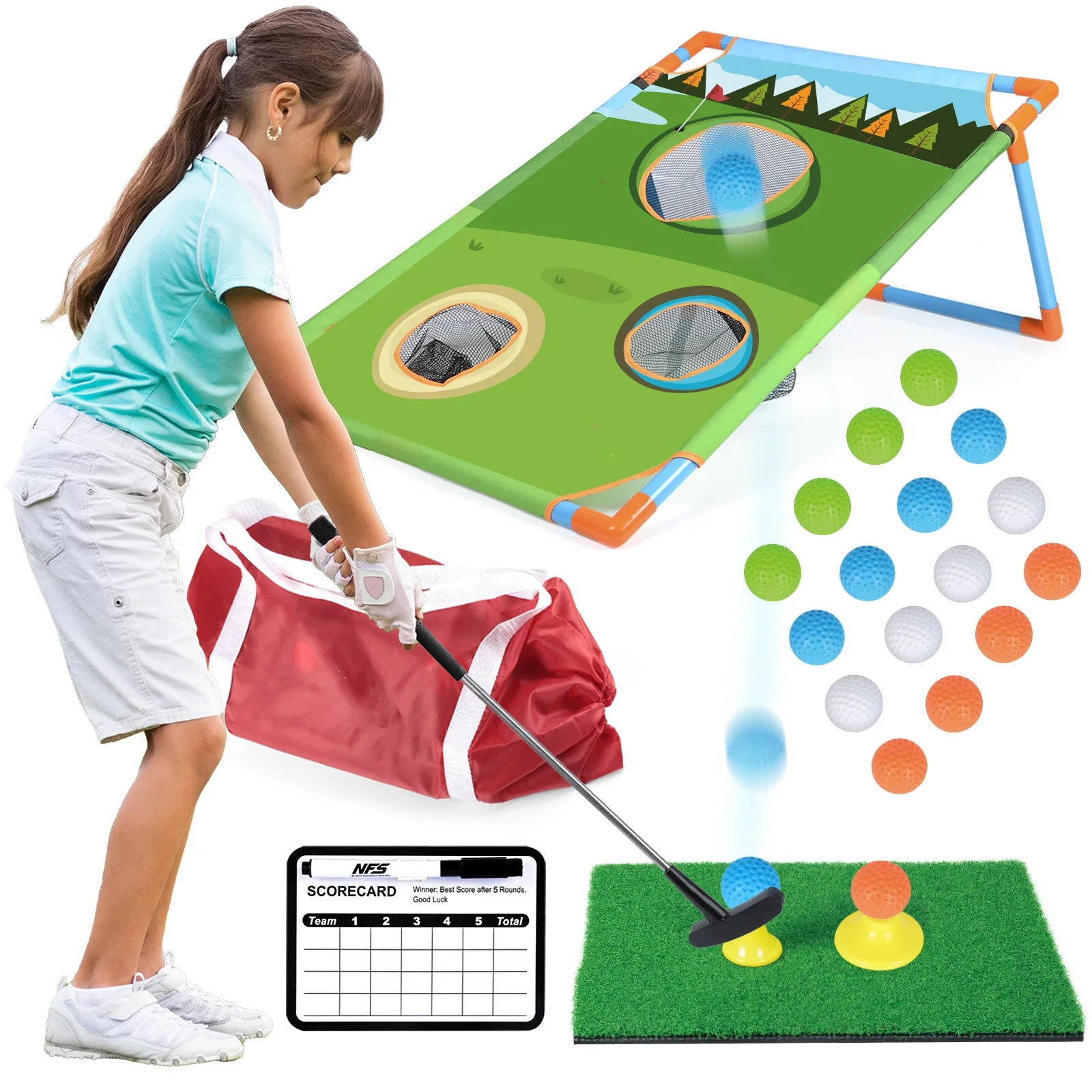 

Kids Golf Game Set Golf Putting Practice Chipping Net With Golf Club Ball Hitting Training Score Darts Outdoor Cornhole Game