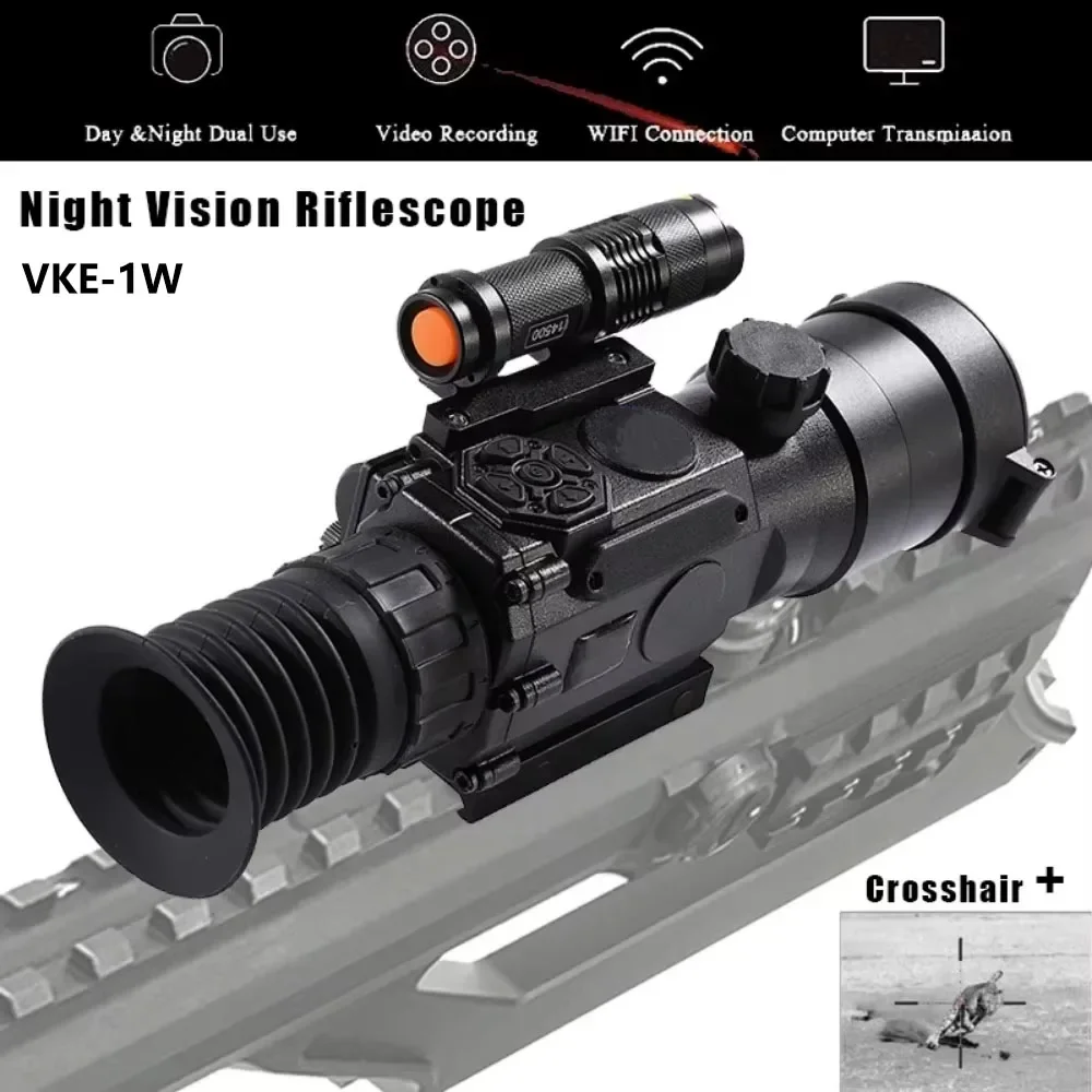 Night Vision Digital Rifle Scope with WiFi and E-Compass, 3.7～11X HD Hunting Riflescope Monocular, Ip65 Rail Mount