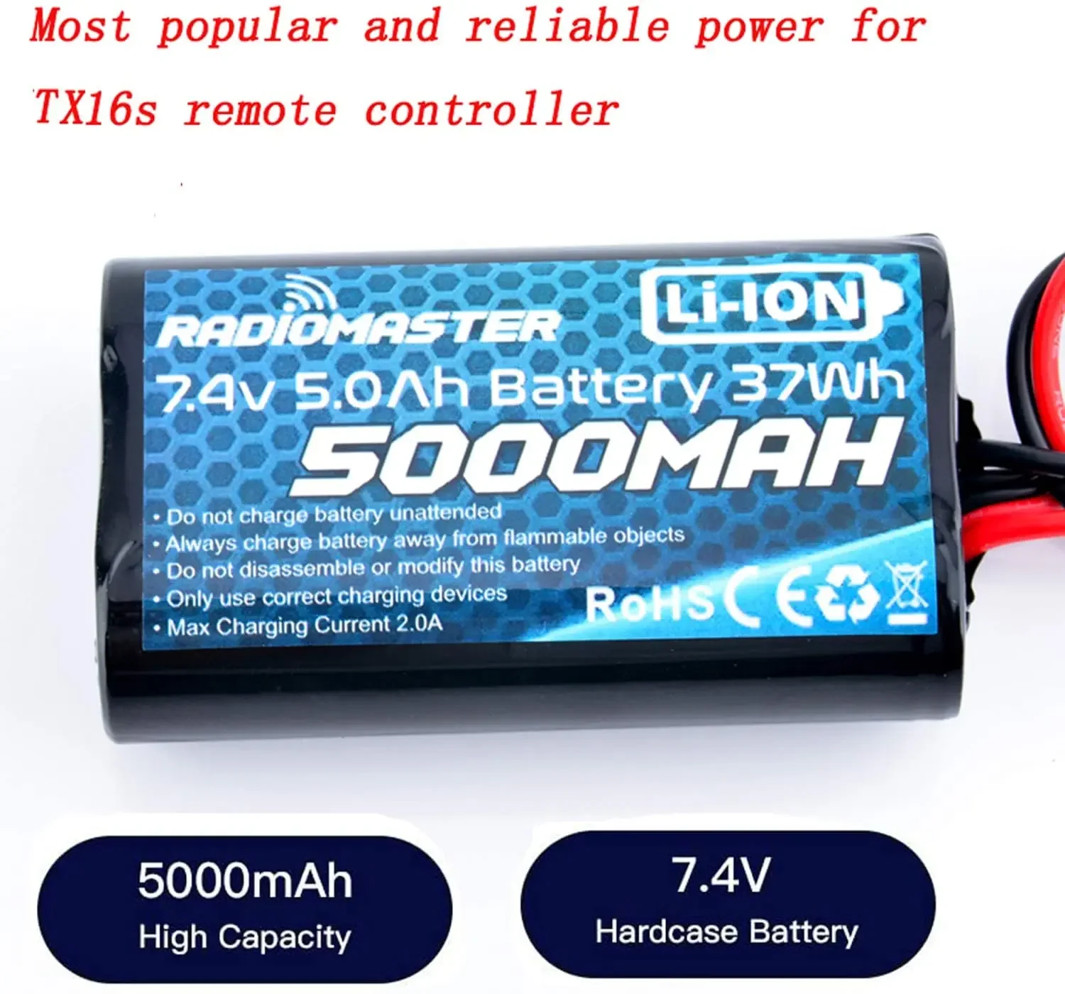 RadioMaster 2S 7.4V 5000mah 37wh Li-Ion pil txremote TRemote kontrol verici JST-XH ve XT30 fiş büyük dayanıklılık