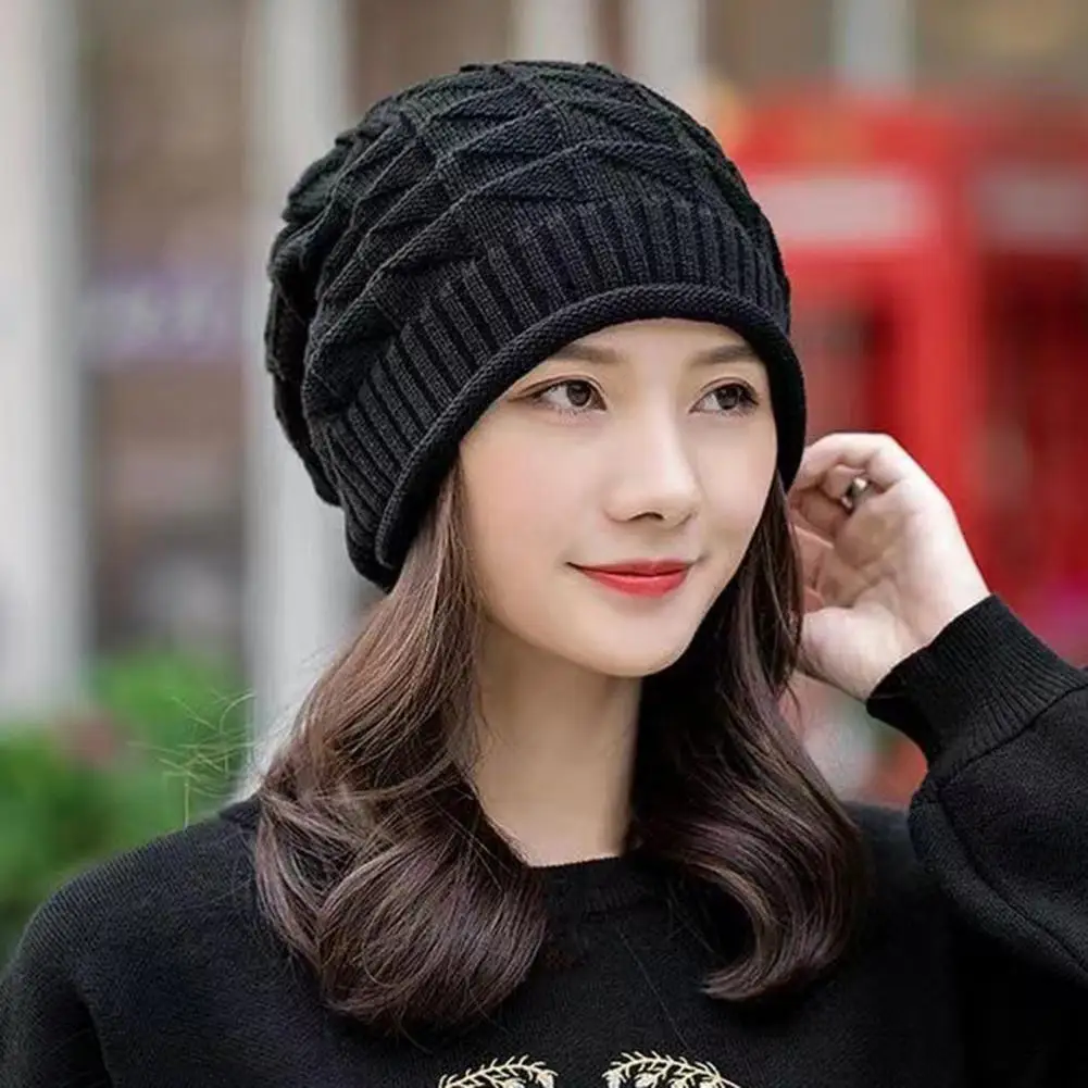 Knitted Hat Unisex Oversize Winter Skiing Cycling Outdoor Sports Comfortable Soft Cold Resistant Warm Pleated Cuffed Cap