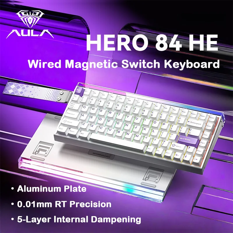 AULA HERO84 HE Wired Magnetic Axis Keyboard RT Mechanical Wired RGB Neon Light Box Five-Layer Filling 8K Polling Rate